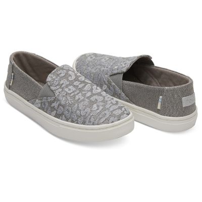 Toms Neutral Grey Cheetah Embroidery Twill Glimmer Youth Luca Slip On Shoes 10012663