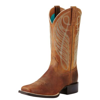 Ariat Powder Brown Round Up Wide Square Toe Womens Western Boot 10018528