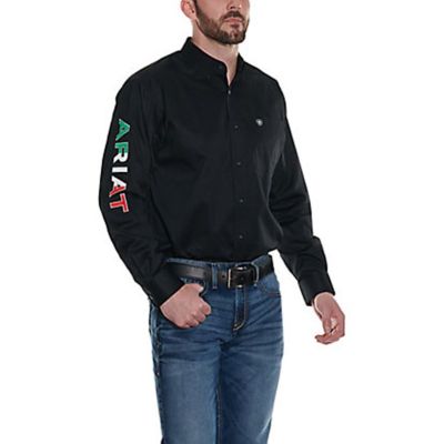 Ariat Black Twill Long Sleeve Mens Shirt with Mexican Flag Logo 10038500