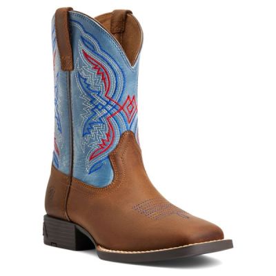 Ariat Distressed Brown/Stone Blue Double Kicker Kids' Western Boots 10040247