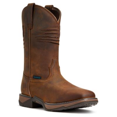Ariat Distressed Brown Anthem Patriot Womens Waterproof Western Boots 10040369