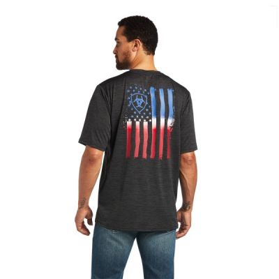 Ariat Charcoal Charger Vertical Flag Mens Tee Shirt 10040632