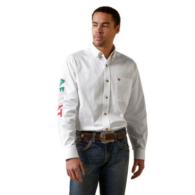 Ariat White Mexico Team Logo Twill Classic Fit Men's Shirt 10040911