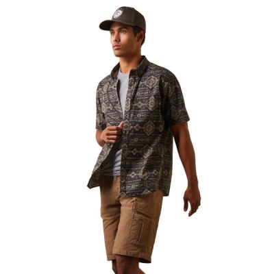 Ariat Dark Gray Serape Island Stretch Modern Fit Men's Short Sleeve Button Down Shirt 10043705