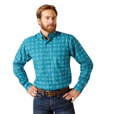 Ariat Lanai Turquoise Print Bruno Fitted Men's Long Sleeve Button Down Shirt 10046194