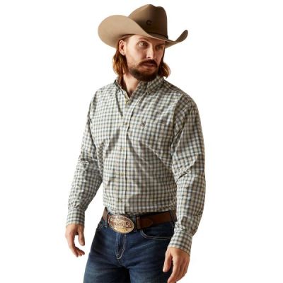 Ariat White with Green Plaid Pro Series Blake Men's Classic Fit Shirt 10046229