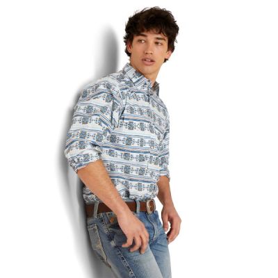 Ariat White (with Aztec Print) Garith Men's Classic Fit Longsleeve Snap Shirt 10046577