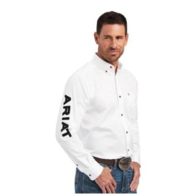 Ariat White Team Logo Twill Classic Fit Men's Longsleeve Shirt 10046825
