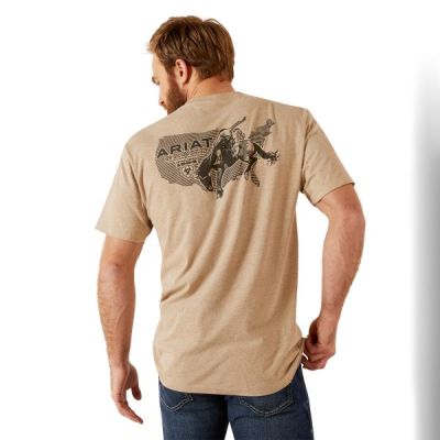 Ariat Oatmeal Heather USA Bronco Men's T-Shirt 10047588