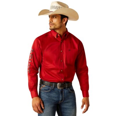 Ariat Red Team Logo Twill Men's Collared Long Sleeve Button Down Shirt 10048809