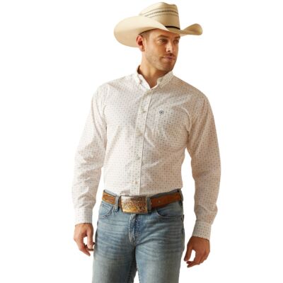 Ariat White Ogden Men's Collared Wrinkle Free Classic Fit Long Sleeve Button Down Shirt 10050527