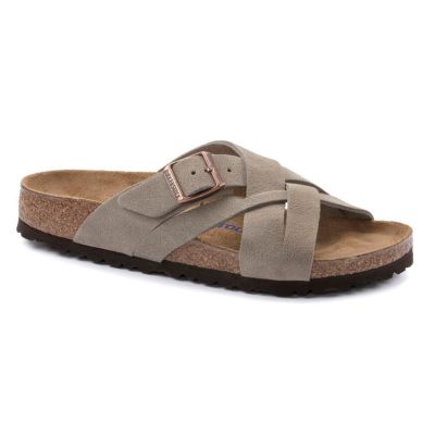 Birkenstock Taupe Lugano Soft Footbed Suede Leather Womens Sandals N1024513