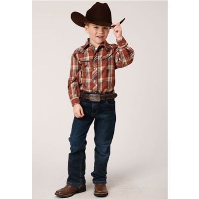 Roper Rust/Brown/Cream Plaid Boy's Long Sleeve Snap Front Western Shirt 1003000166079RT