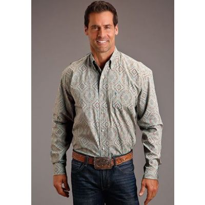Stetson Aqua Paisley Men's Long Sleeve Button Front Shirt 1100105260373GR