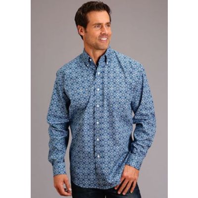 Stetson Blue Baroque Pattern Men's Longsleeve Button Front Shirt 1100105266065BU