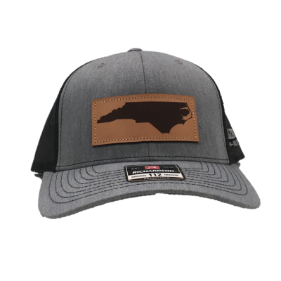 Richardson Heather Grey and Black Mesh Back Trucker Ball Cap with NC Leather Patch 112-HGB-A