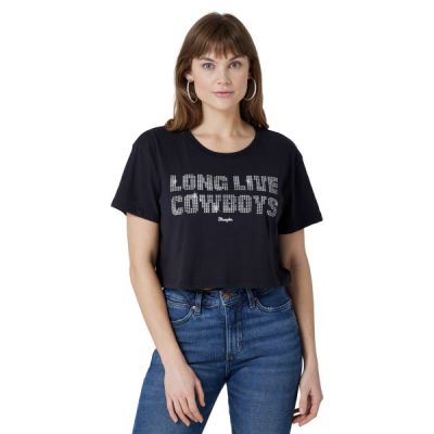 Wrangler Black Retro Long Live Cowboys Crop Top 112326488