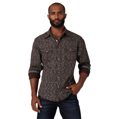 Wrangler Brown Paisley Retro Premium Men's Slim Fit Snap Shirt 112330792
