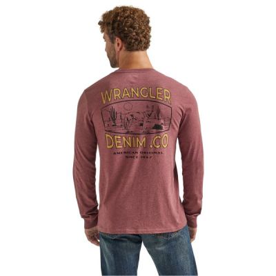 Wrangler Burgundy Heather Coyote Back Graphic Men's Longsleeve T-Shirt 112339599