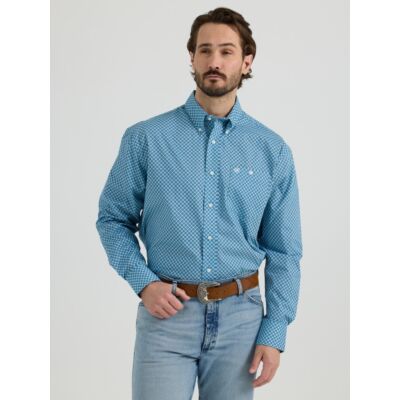 Wrangler Classics Blue with Print Men's Long Sleeve Collared Button Down Shirt 112344263
