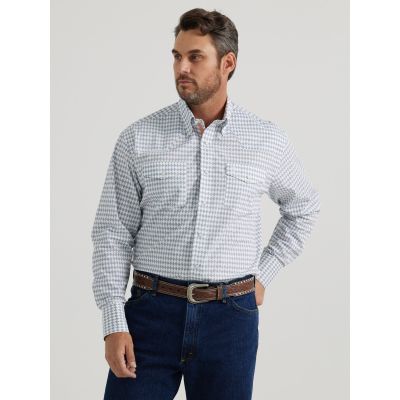 Wrangler White with Diamond Print George Straight Collection Men's Longsleeve Collared Stretch Snap Shirt 112344892