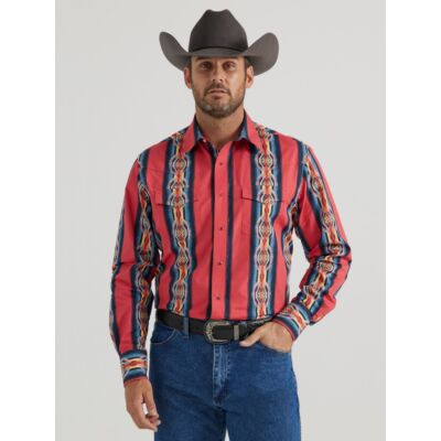 Wrangler Red Men's Long Sleeve Snap Western Shirt 112346069