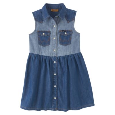 Wrangler Blue Girl's Contrast Wash Denim Western Shirt Dress 112346570