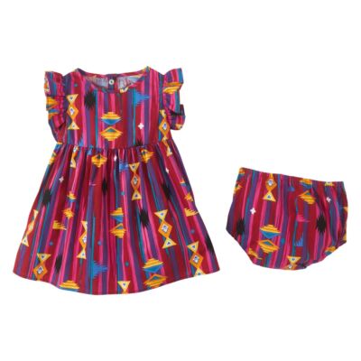 Wrangler Red Geo Checotah Little Girl's (Toddler Size)  Ruffle Sleeve Dress 112346596