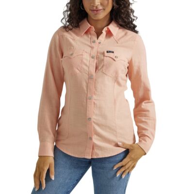 Wrangler Peach Retro Women's Collared Long Sleeve Collared Snap Shirt 112347182