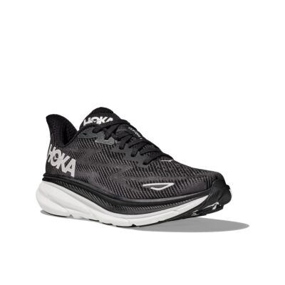 Hoka Black/White Clifton 9 Men's Wide Width Running Shoes 1132210-BWHT