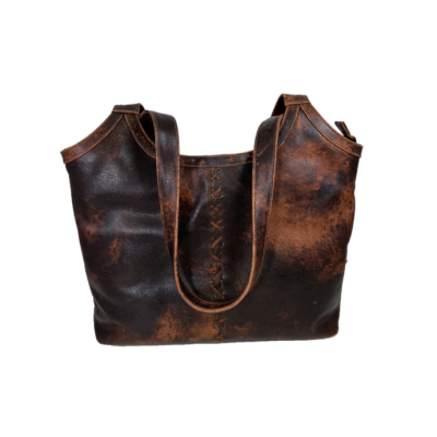 Johns Creek TD Cognac Distressed Leather Decorative X Stich Women's Handbag 16475-TDCG