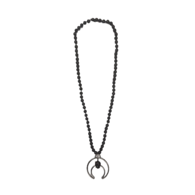 Western Elite Black Bead Necklace with Silver Emblem 1172