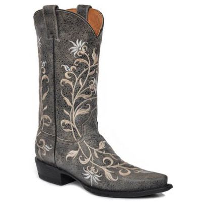 12-021-6105-0516 Cream Floral Snip Toe Stetson Womens Cowboy Boots
