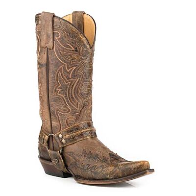 Stetson Tru X Distressed Brown Vamp and Shaft Outlaw Bad Guy Men's 13 inch Snip Toe Boots with Marbled Brown Wingtip 1202062153793TA