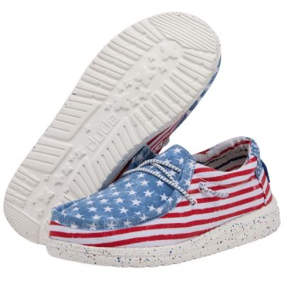 Hey Dude Red/White/Blue Wally Stars and Stripes Youth Casual Shoes 130132699
