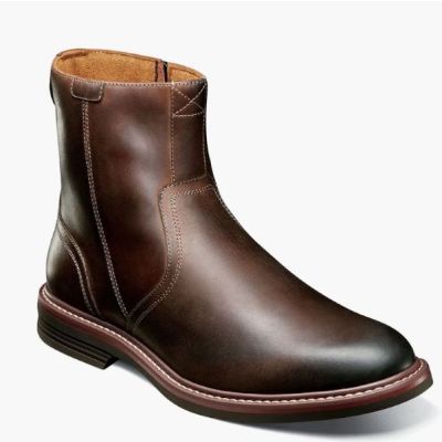 Florsheim Brown CH Norwalk Plain Toe Mens Side Zip Casual Boots 13393-215