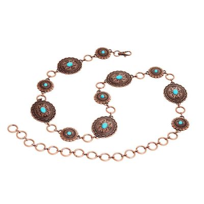 Kamberley Copper Concho Chain Belt with Turquoise Stones 16012-COPPER