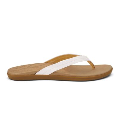 Olukai Bright White/Golden Sand Honu Women's Leather Beach Sandals 20436-WBGS
