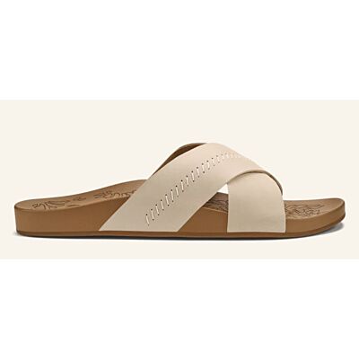 Olukai Puka/Tan Kipe'a Olu Women's Leather Slide Sandals 20460-6A34