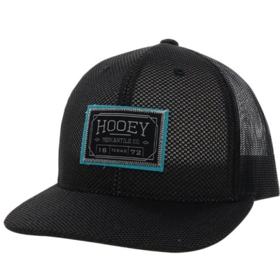 Hooey Black Doc Youth Trucker Hat with Black/White/Turquoise Rectangle Patch 2202T-BK-Y