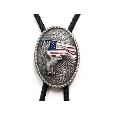 22612 Antique Silver-Tone Eagle and Flag M&F Western Bolo Ties