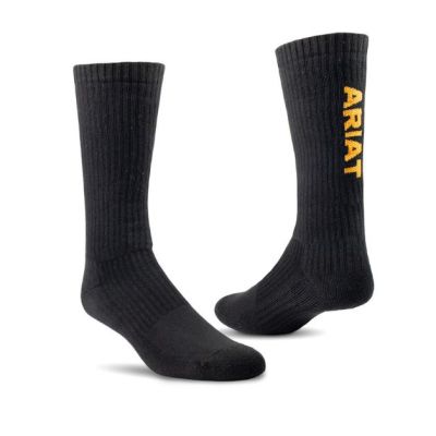 Ariat Black Premium Ringspun Cotton Mid Calf Work Socks 3 Pair Pack 2294-BLK