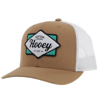 Hooey Tan/White Diamond 6-Panel Trucker with Teal/White/Black Patch 2422T-TNWH