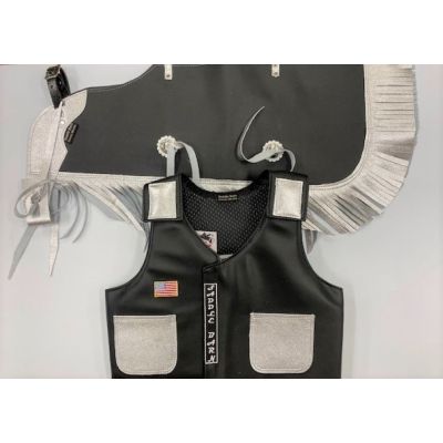 Saddlebarn Black/Silver Junior Rodeo Chap/Vest Combo Faux Leather 27-74BLK/SILV