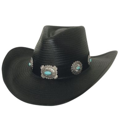 Bullhide Black A Night to Shine Western Hat with Turq/Silver Conchos on Hatband 2968