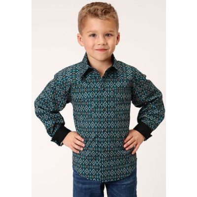 Roper Diamond Aztec Print Boy's Long Sleeve Western Snap Shirt 3000640775BL