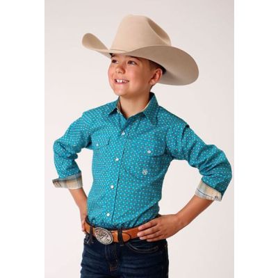 Karman Roper Turquoise Saddle Boy's Long Sleeve Snap Western Shirt 303002254009BU