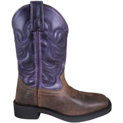 Smoky Mountain Brown Oil Distressed/Dark Purple Tucson Youth Square Toe Western Boots 3222Y