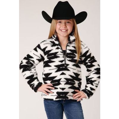 Roper Black/White Aztec Girl's Polar Fleece 1 /4  Zip Jacket 0329802506172BL