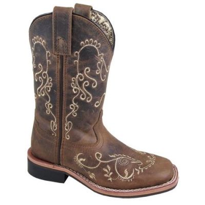 Smoky Mountain Boots Girls Brown Waxed Marilyn Leather Square Toe Boots 3845